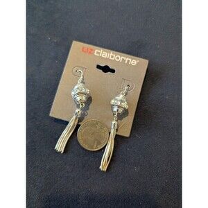 Liz Claiborne Silver Crystal Rhinestone Dangle Drop Earrings Hook New NWT (004)
